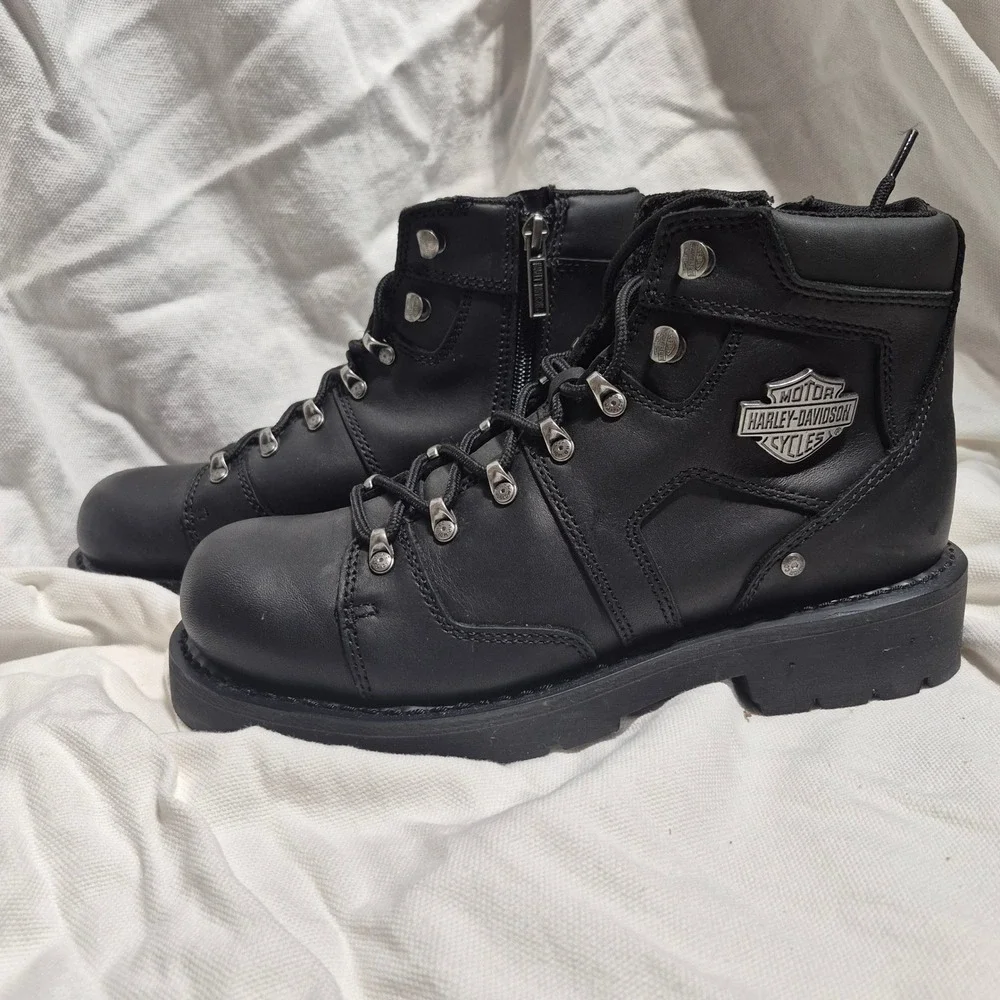Harley-Davidson Mens D96098 Black Leather Side Zip Motorcycle Boots Size 8.5 M